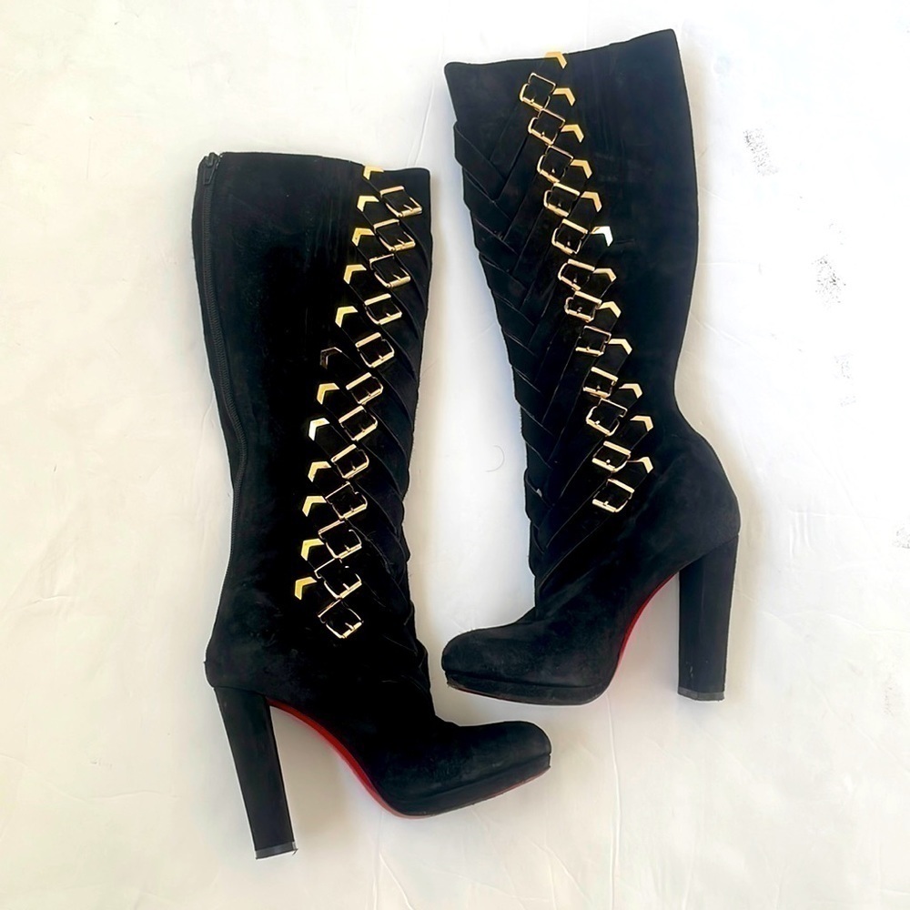 Christian Louboutin Black Suede leather Lady Trop tall boots 37.5